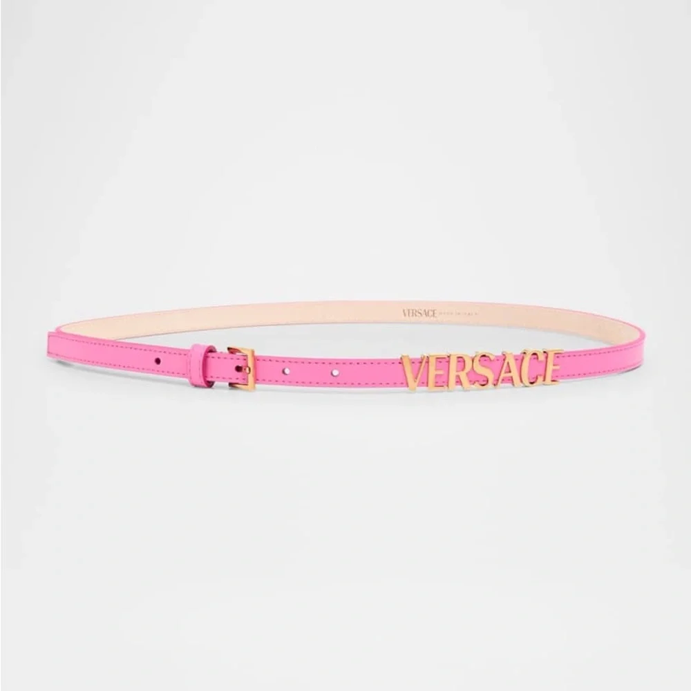 New Authentic Versace Pink Logo Leather Bracelet